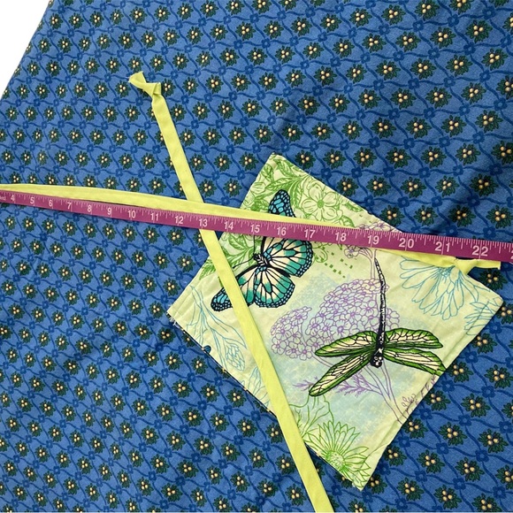 Reversible Cloth Green Blue Bib Apron Butterfly Floral Pocket Vintage? Handmade? - Picture 8 of 12